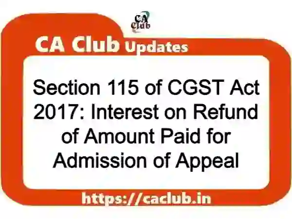 Section 115 of CGST Act 2017: Interest on Refund of Amount Paid for Admission of Appeal