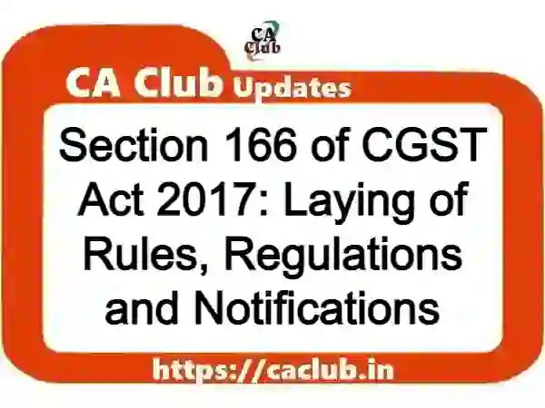 Section 166 of CGST Act 2017: Laying of Rules, Regulations and Notifications