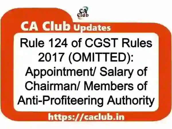 Rule 124 of CGST Rules 2017 (OMITTED): Appointment/ Salary of Chairman/ Members of Anti-Profiteering Authority