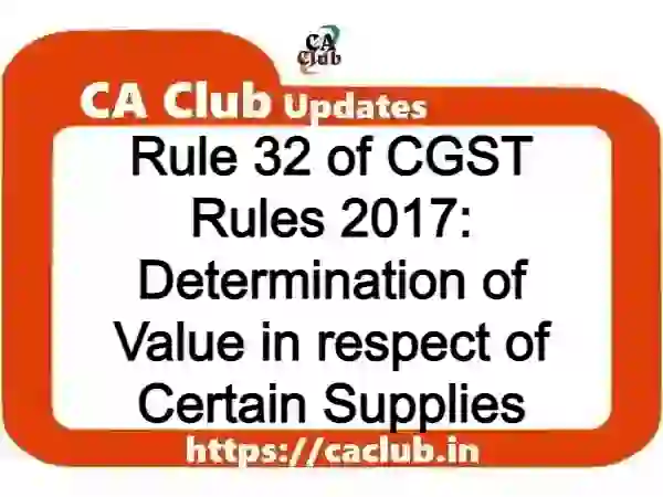 Rule 32 of CGST Rules 2017: Determination of Value in respect of Certain Supplies