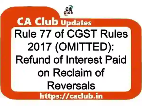 Rule 77 of CGST Rules 2017 (OMITTED): Refund of Interest Paid on Reclaim of Reversals