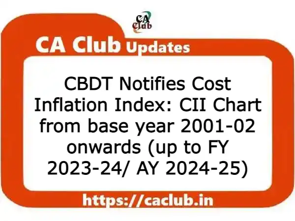 CBDT Notifies Cost Inflation Index: CII Chart from base year 2001-02 onwards (up to FY 2023-24/ AY 2024-25)