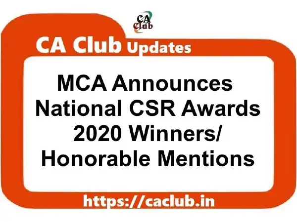 MCA Announces 'National CSR Awards 2020: Winners/ Honorable Mentions'
