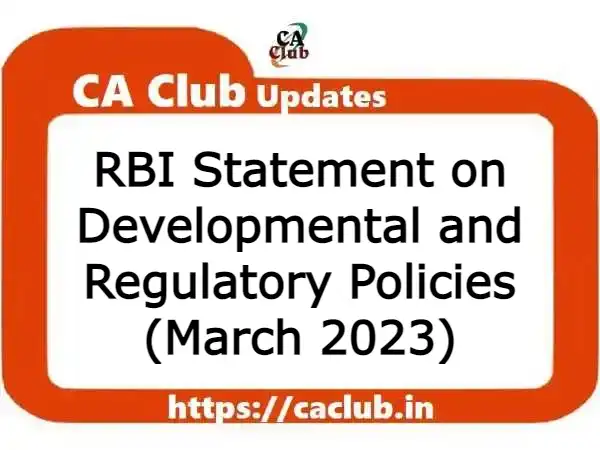 RBI Statement on Developmental and Regulatory Policies (March 2023)